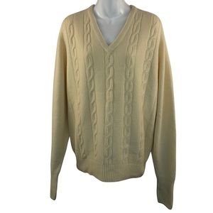 Vintage Glenthistle Women's Camel Hair V Neck Cable Knit Sweater Size Large